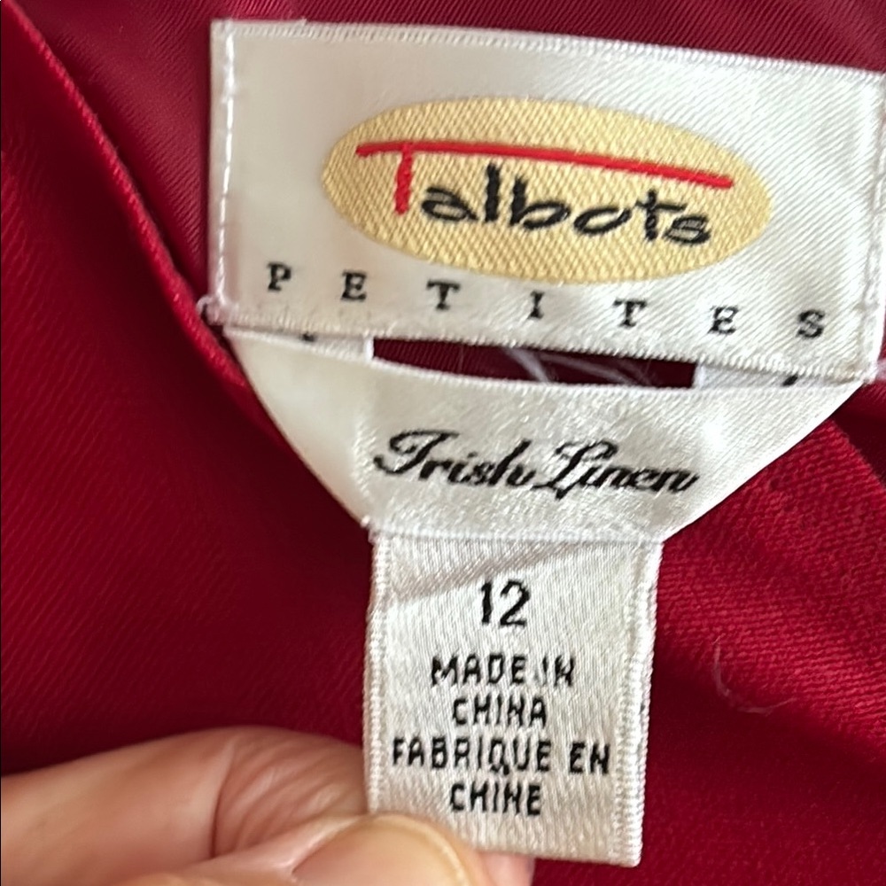 Talbots Rich Red Linen dress
12 petite
Hits just above the knee (I’m 5/2”)